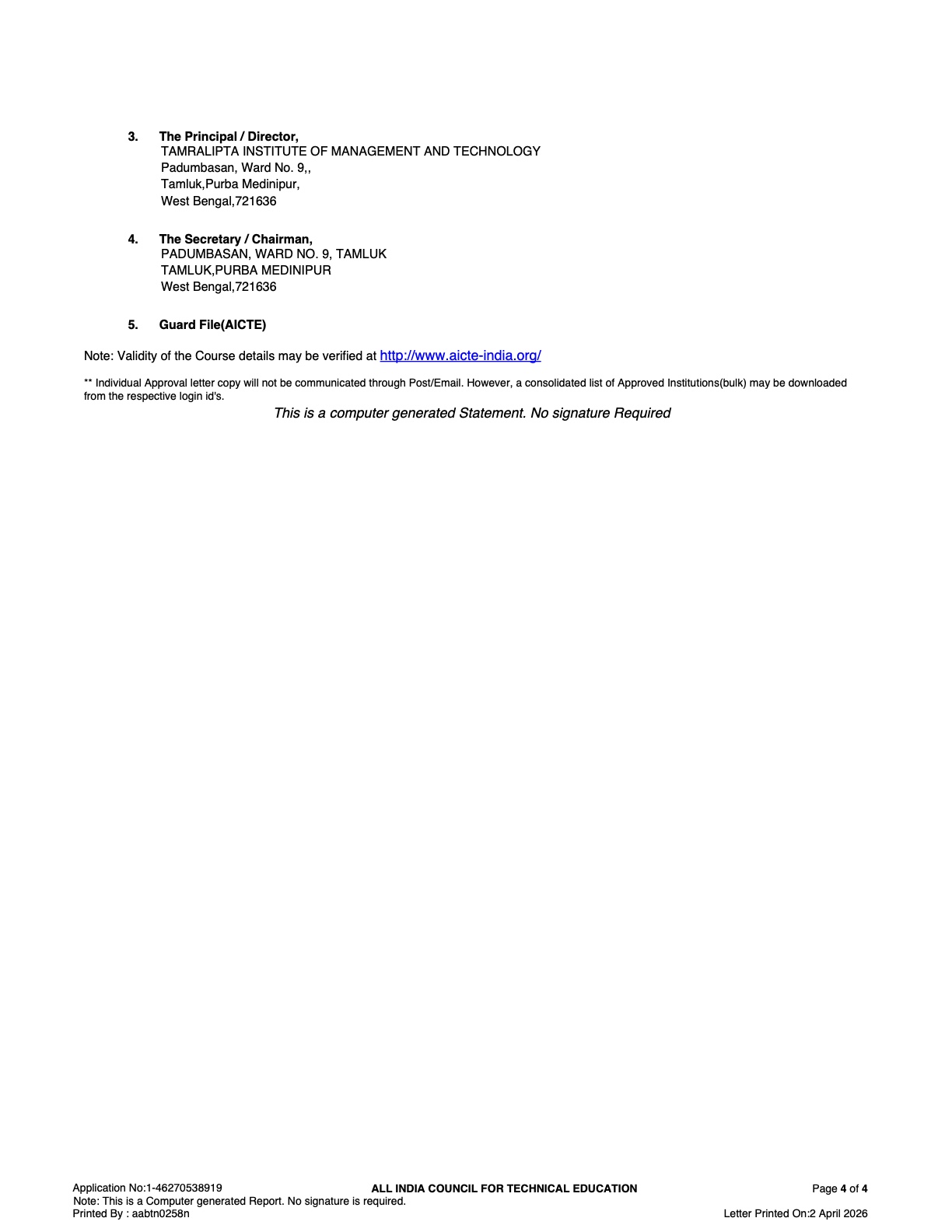AICTE Extension of Approval 2026-27 Page 4